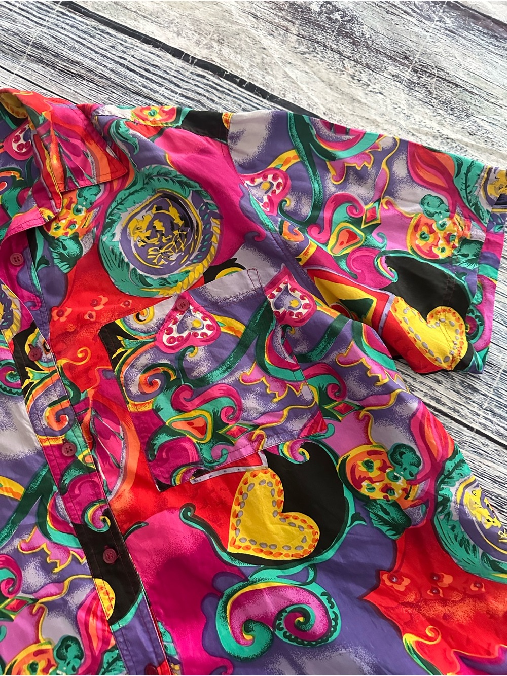 Vintage 100% Silk Pink and Purple Paisley Short Sleeve Silk Button Up Top - Picture 4 of 8